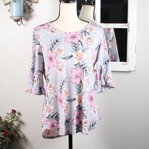 Cure Tropical Floral Bell Sleeve Blouse - Size Medium - Perfect for Summer!